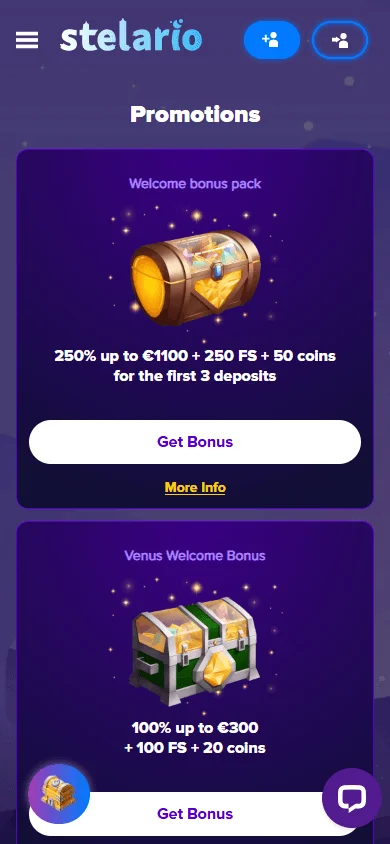 Stelario Casino mobile promotions screen